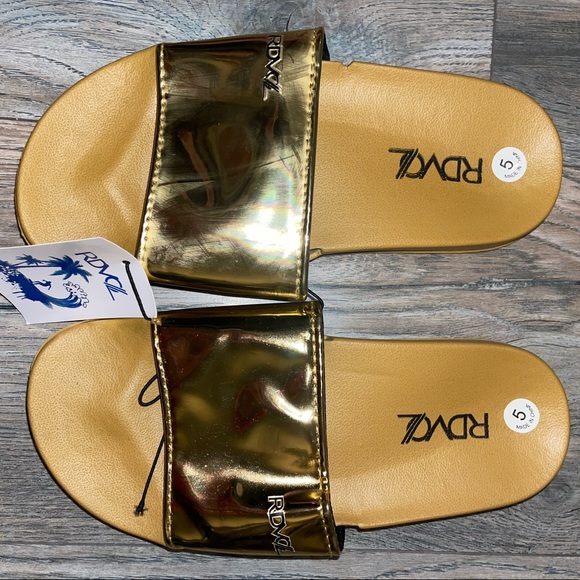 Women Metallic Slide Sandals NWT - Picture 2 of 3
